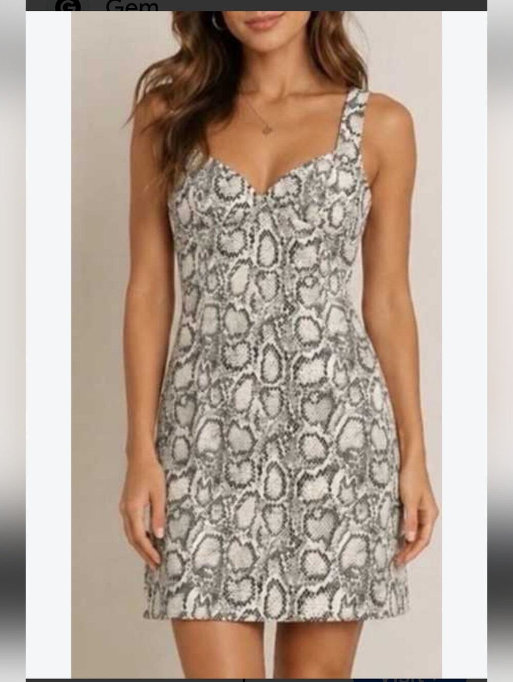 ZARA Snake Print Fitted Mini Dress Wide Straps Cream Black M
